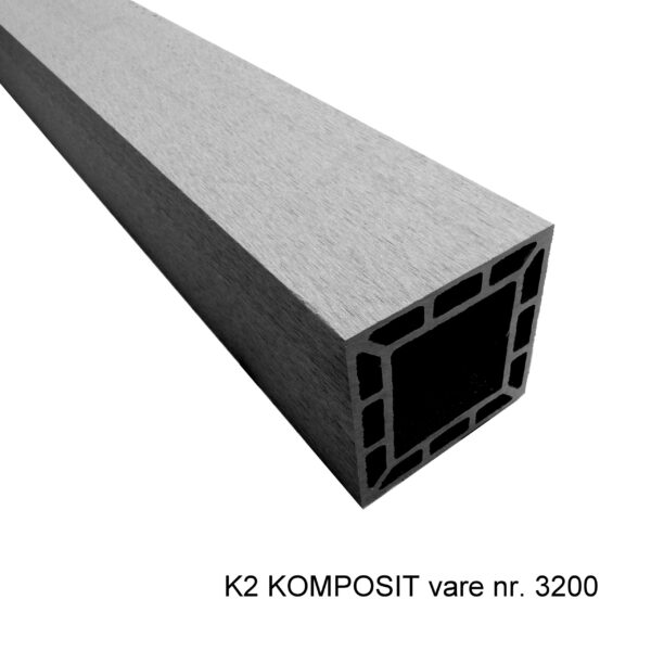 K2 Komposit firkantstolpe betongrå. 100x100 mm