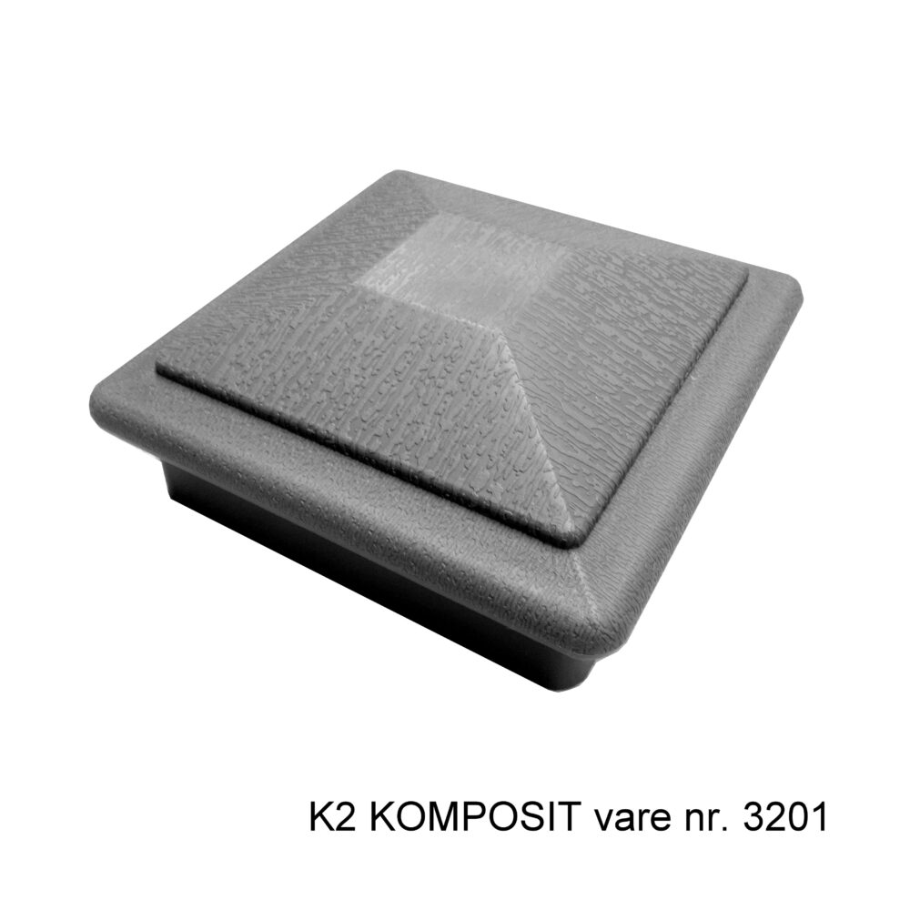 K2 Komposit betongrå top til komposit firkantstolpe 10x10 cm. Plastik Top til hegnsstolper i komposit. stolpetop komposit