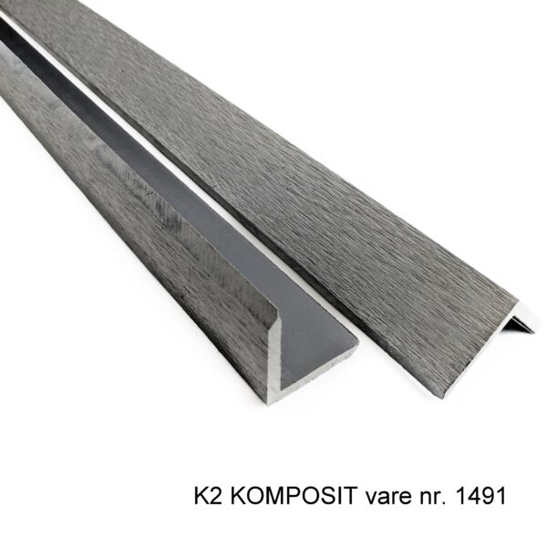 K2 Komposit vinkelliste betongrå. Vedligeholdelsesfri komposit liste til kanter på terrasse og trapper