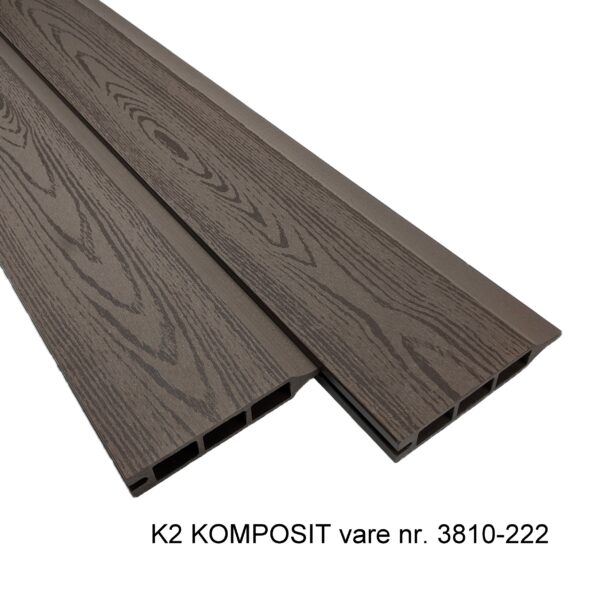 K2 Komposit hegnsbrædder 25x150x2220 mm mørk mahogni med træstruktur
