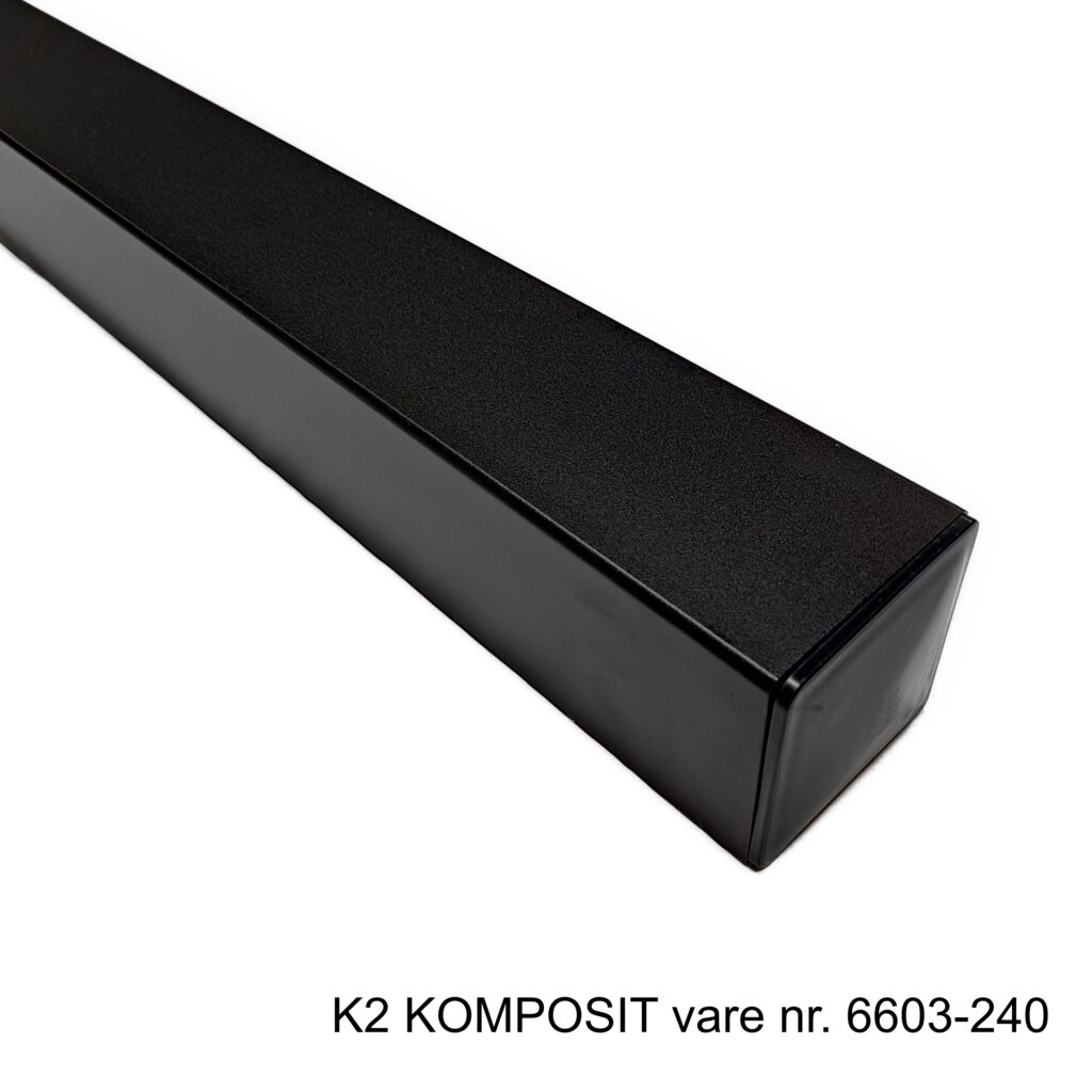 K2 Stålstolpe sort pulverlakeret stål, 80x80x2400 mm - K2 Komposit